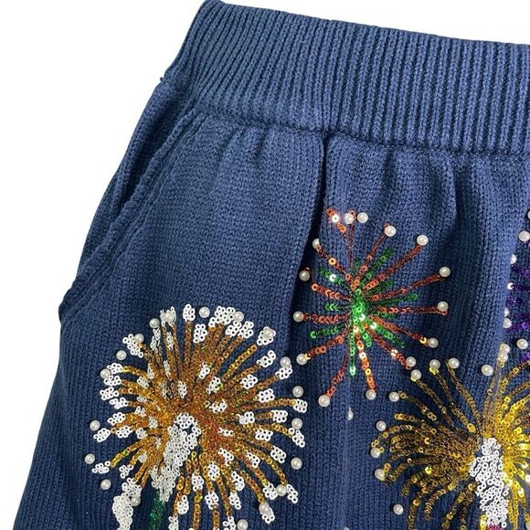 Queen of Sparkles Navy Blue Fireworks Knit Skirt Fourth of July Small - Picture 5 of 10